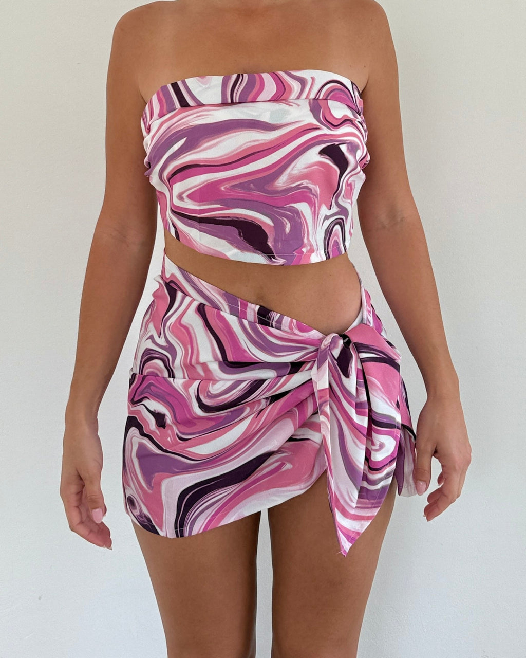 Pink Printed Skirt and Top 2 Piece Set